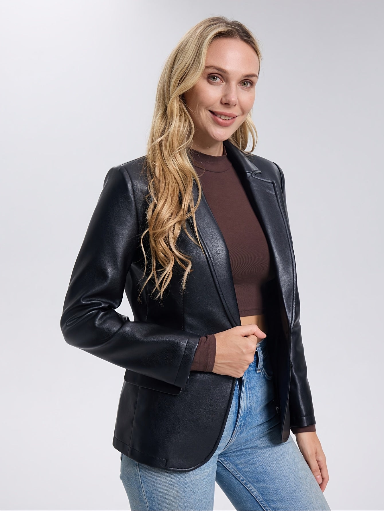 Faux Leather Jacket with a Refined Everyday Fit with Faux Leather Finish