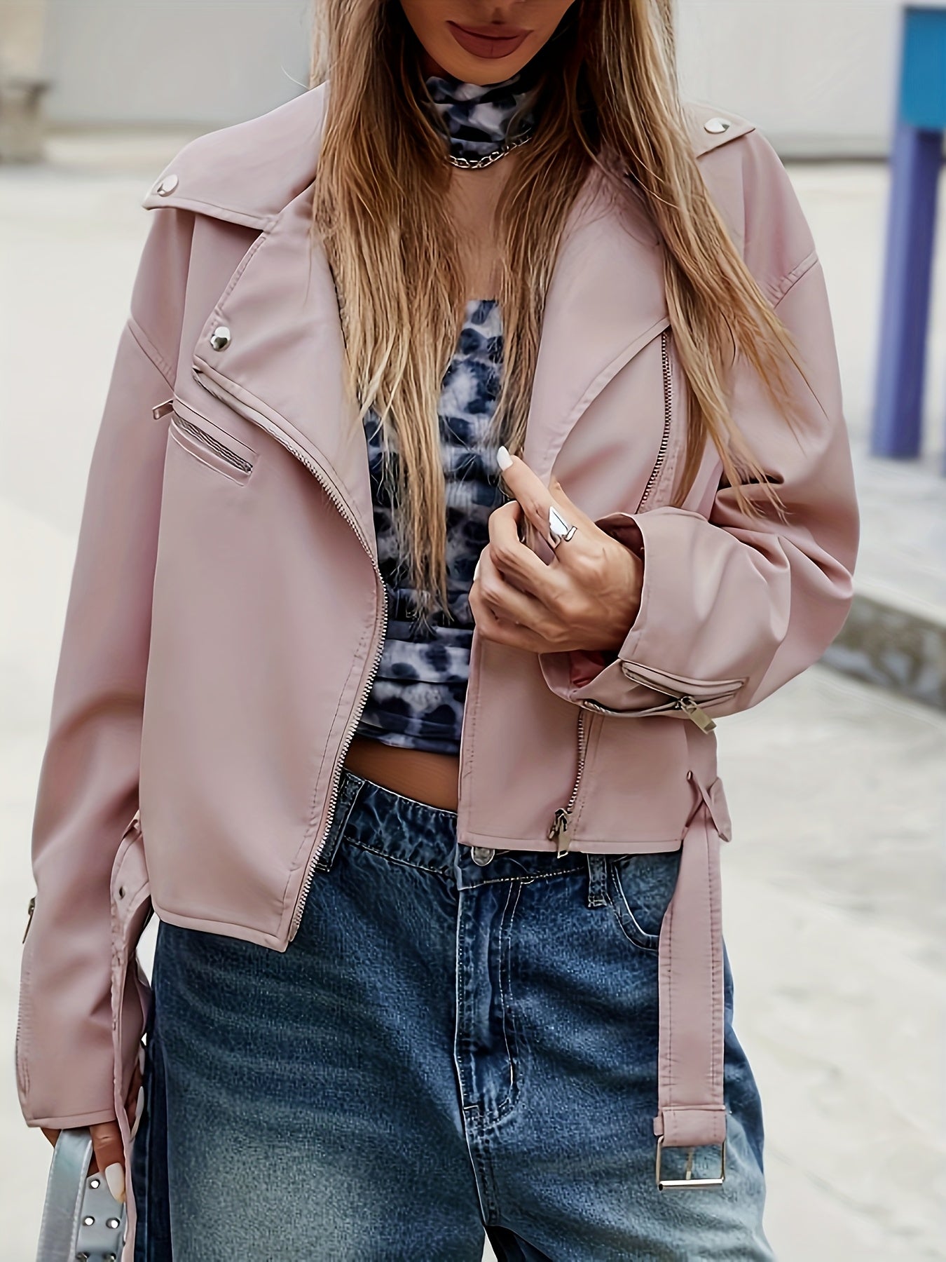 Faux Leather Moto Jacket with a Refined Everyday Fit with Faux Leather Finish