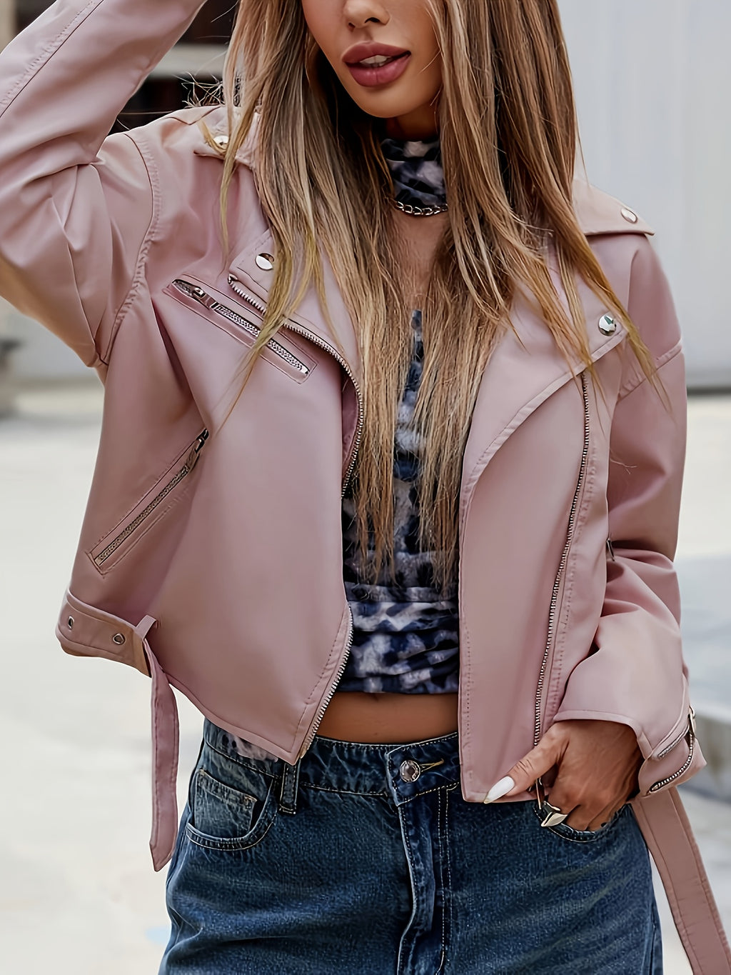 Faux Leather Moto Jacket with a Refined Everyday Fit with Faux Leather Finish