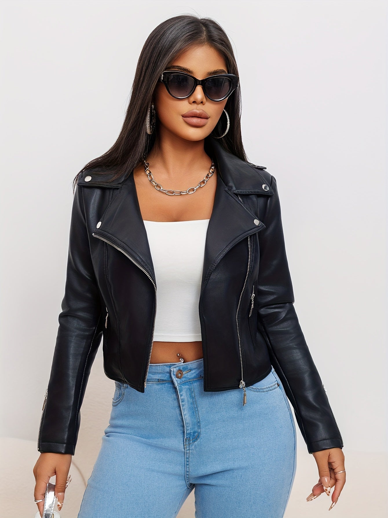 Faux Leather Moto Jacket with a Refined Everyday Fit with Faux Leather Finish