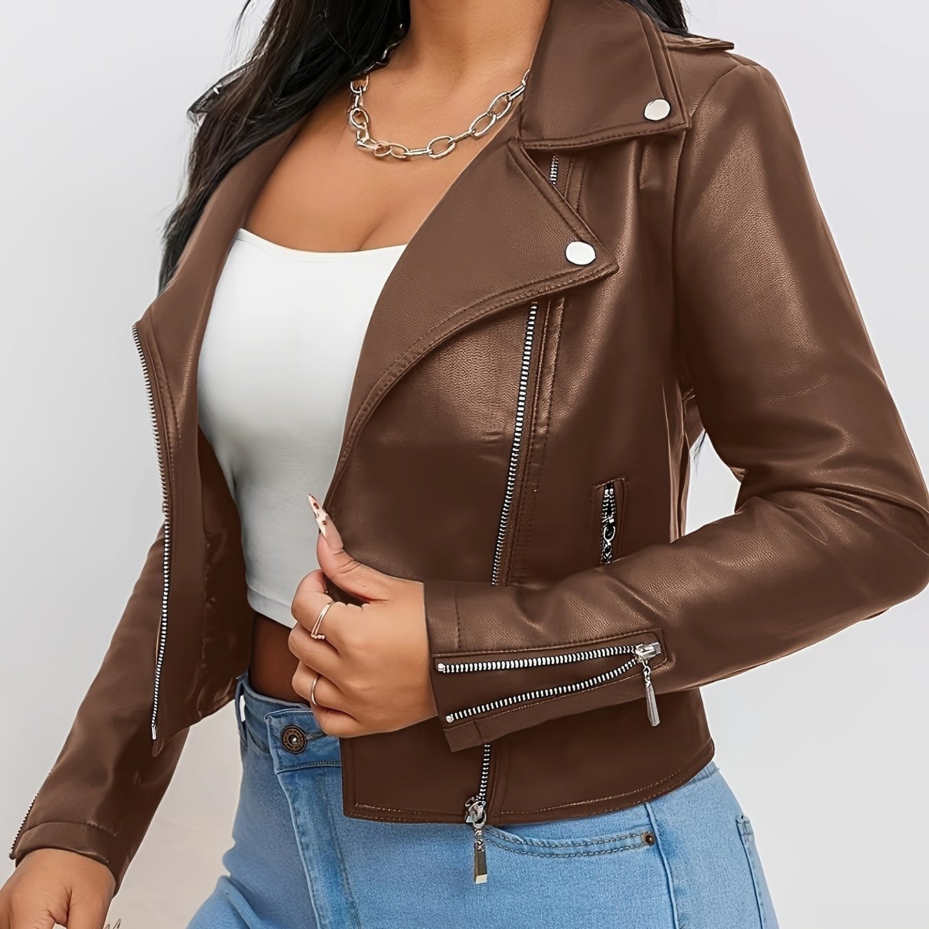 Faux Leather Moto Jacket with a Refined Everyday Fit with Faux Leather Finish