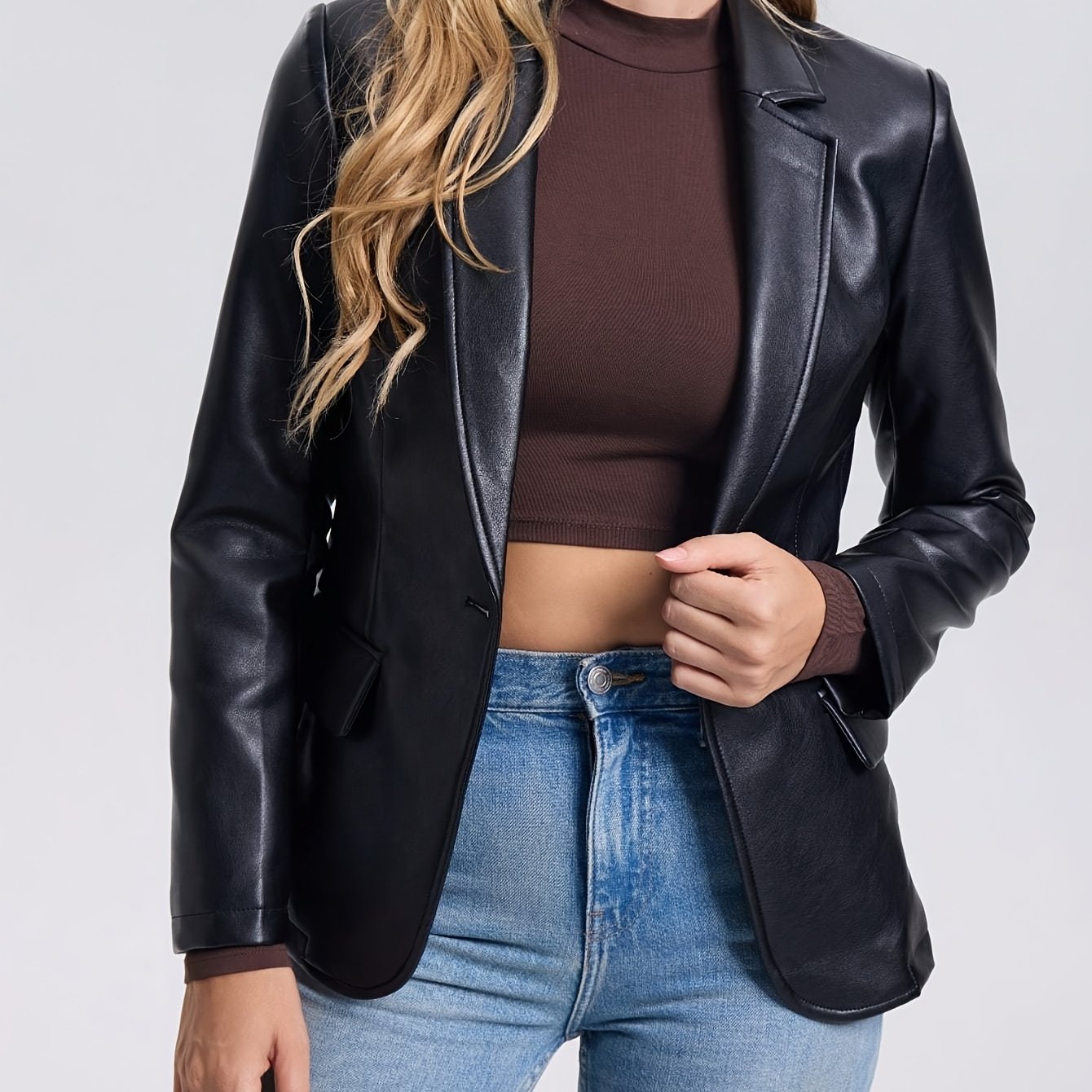 Faux Leather Jacket with a Refined Everyday Fit with Faux Leather Finish
