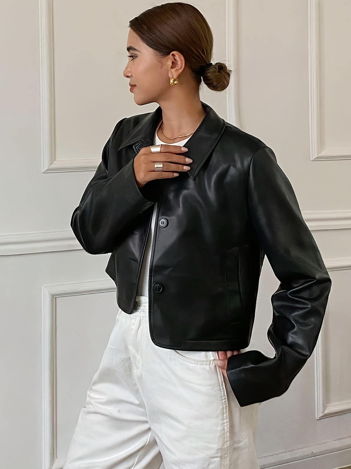 Faux Leather Jacket with a Refined Everyday Fit with Faux Leather Finish