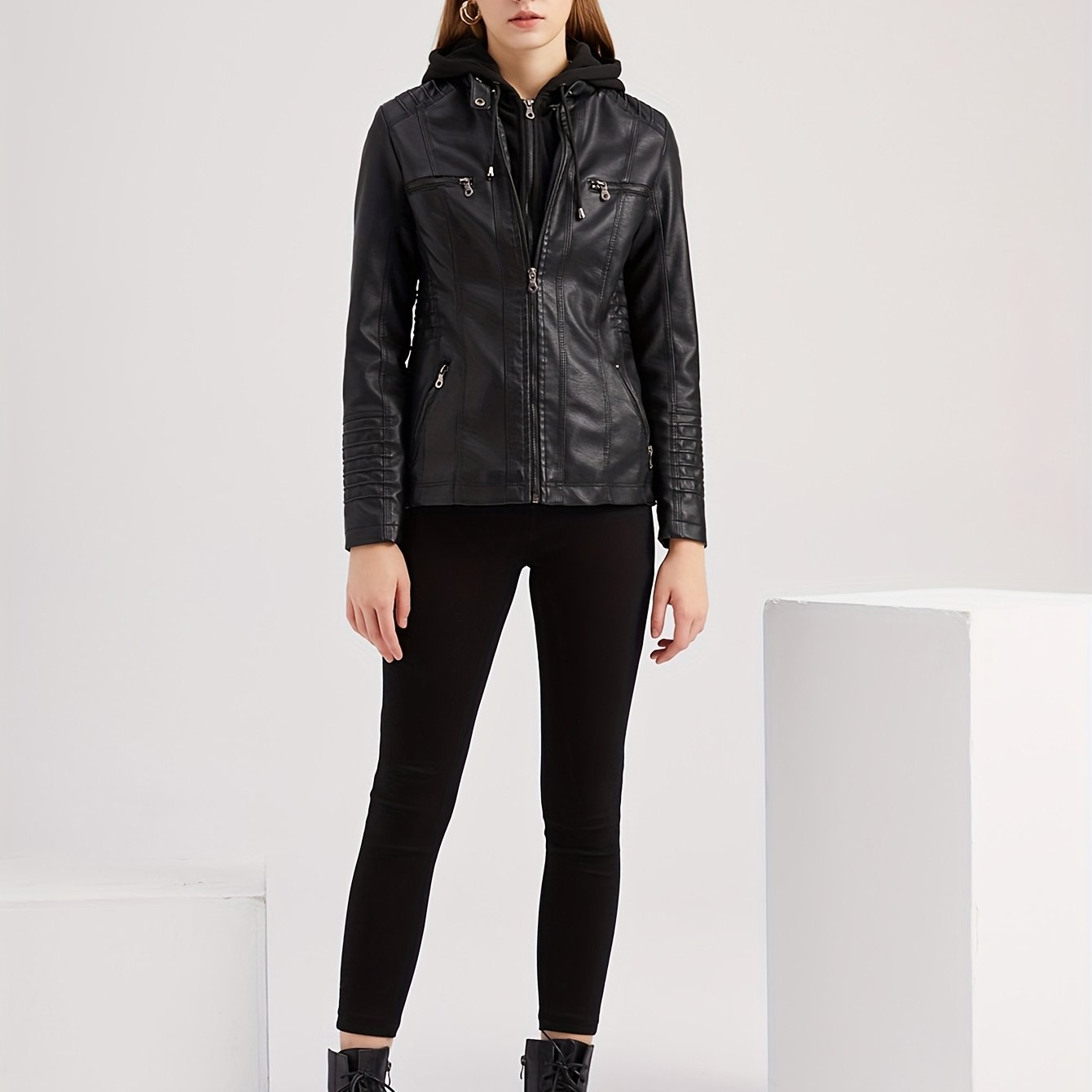 Boutique Faux Leather Jacket for Easy Styling with Faux Leather Finish
