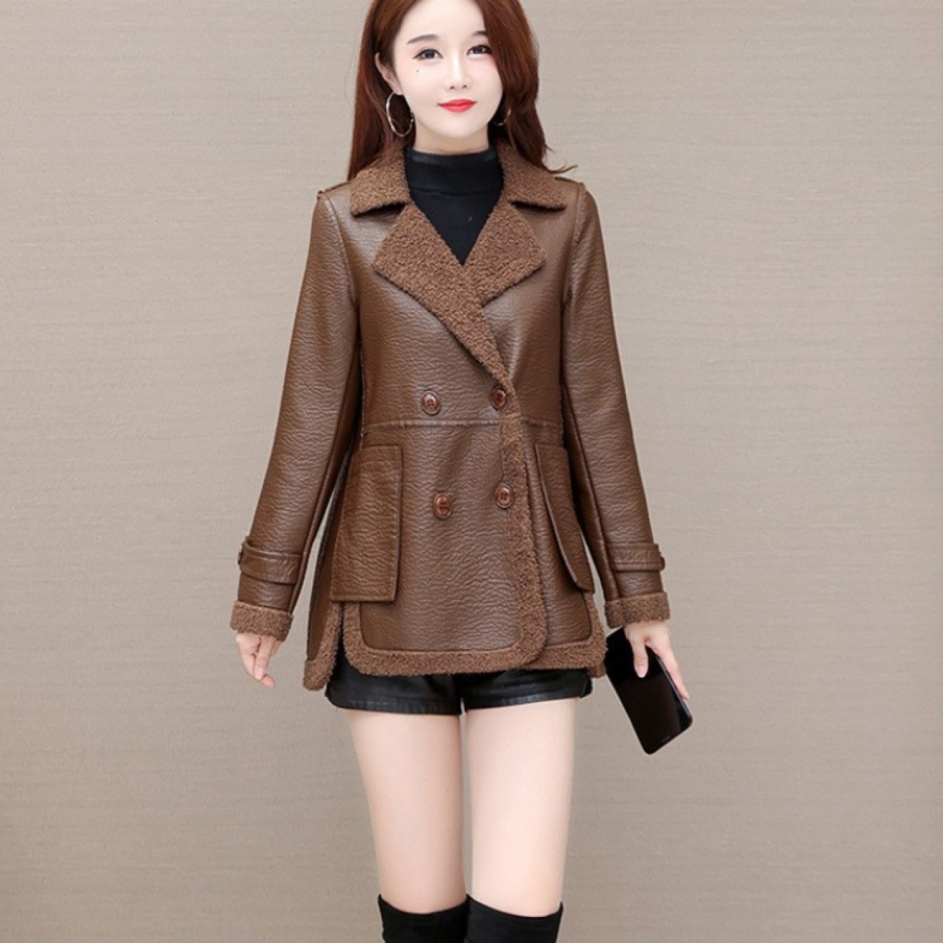 Boutique Faux Leather Jacket for Easy Styling with Faux Leather Finish