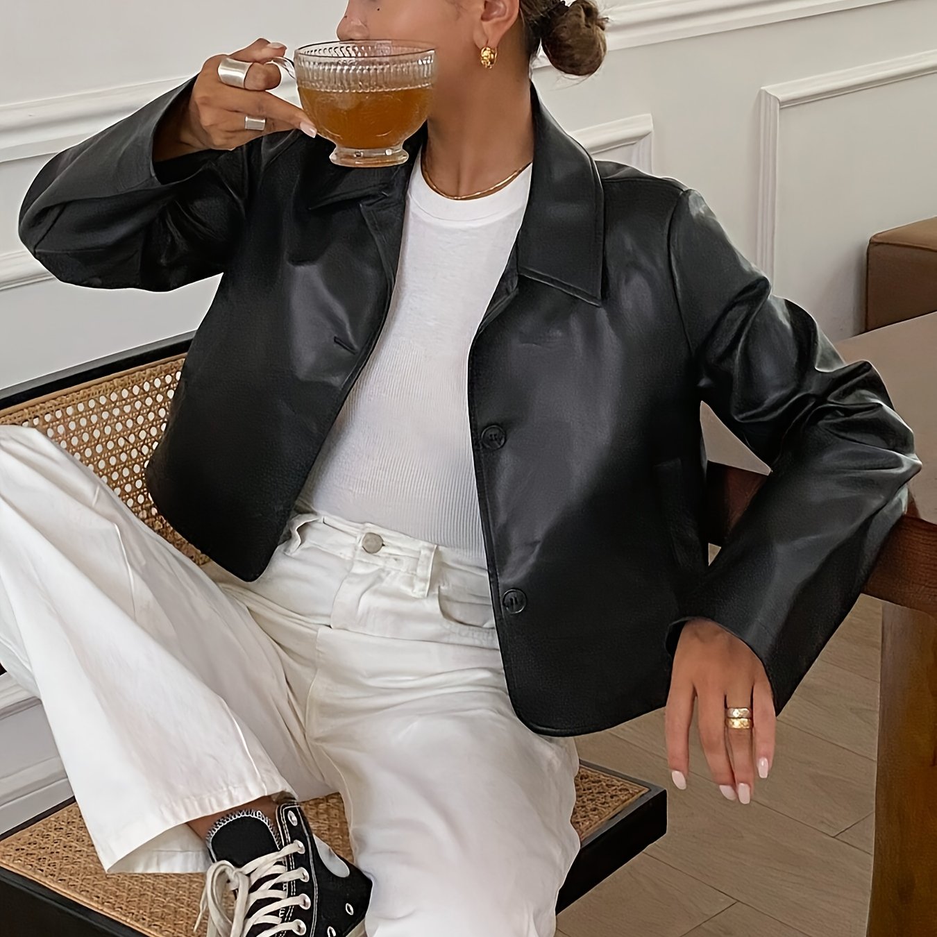 Faux Leather Jacket with a Refined Everyday Fit with Faux Leather Finish