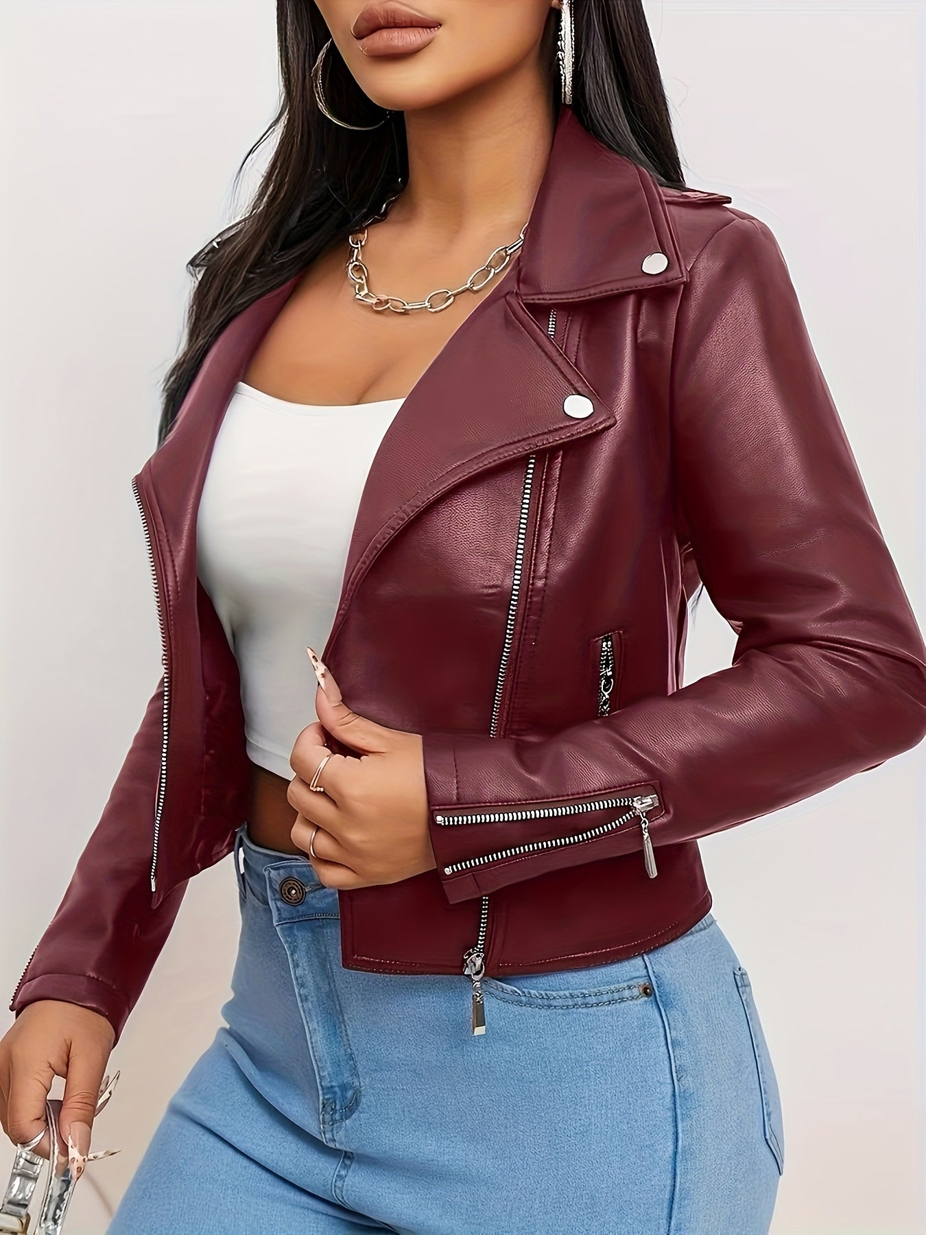 Faux Leather Moto Jacket with a Refined Everyday Fit with Faux Leather Finish