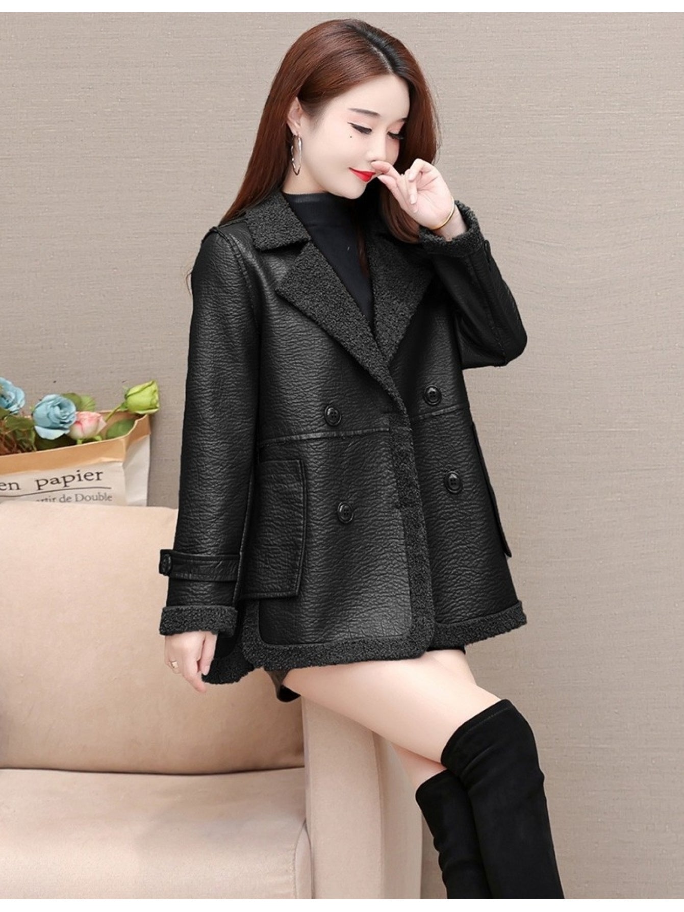 Boutique Faux Leather Jacket for Easy Styling with Faux Leather Finish