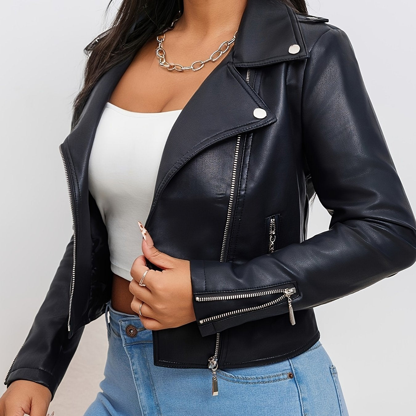 Faux Leather Moto Jacket with a Refined Everyday Fit with Faux Leather Finish
