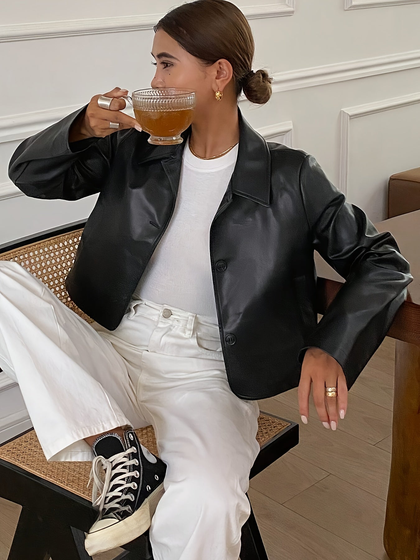 Faux Leather Jacket with a Refined Everyday Fit with Faux Leather Finish
