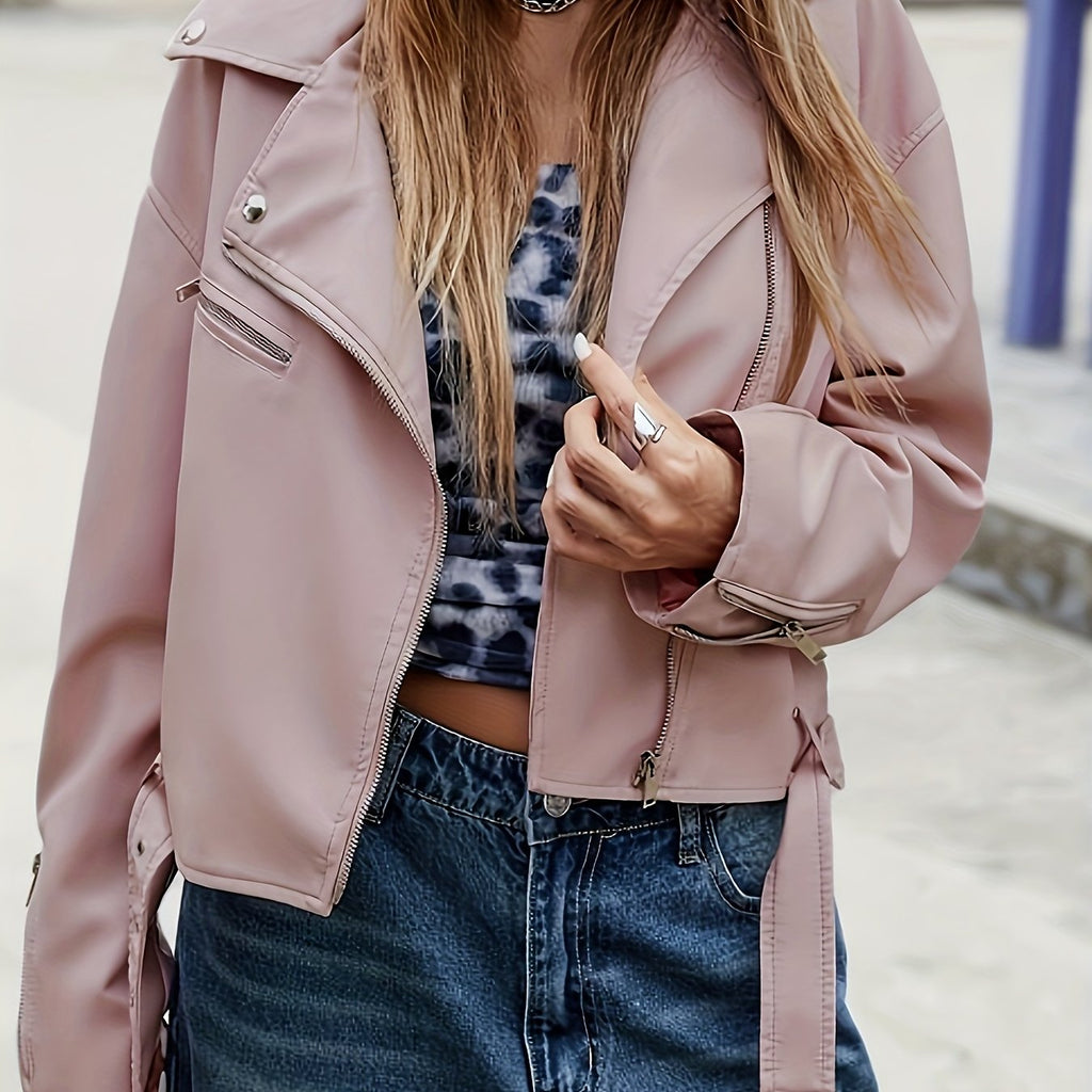 Faux Leather Moto Jacket with a Refined Everyday Fit with Faux Leather Finish