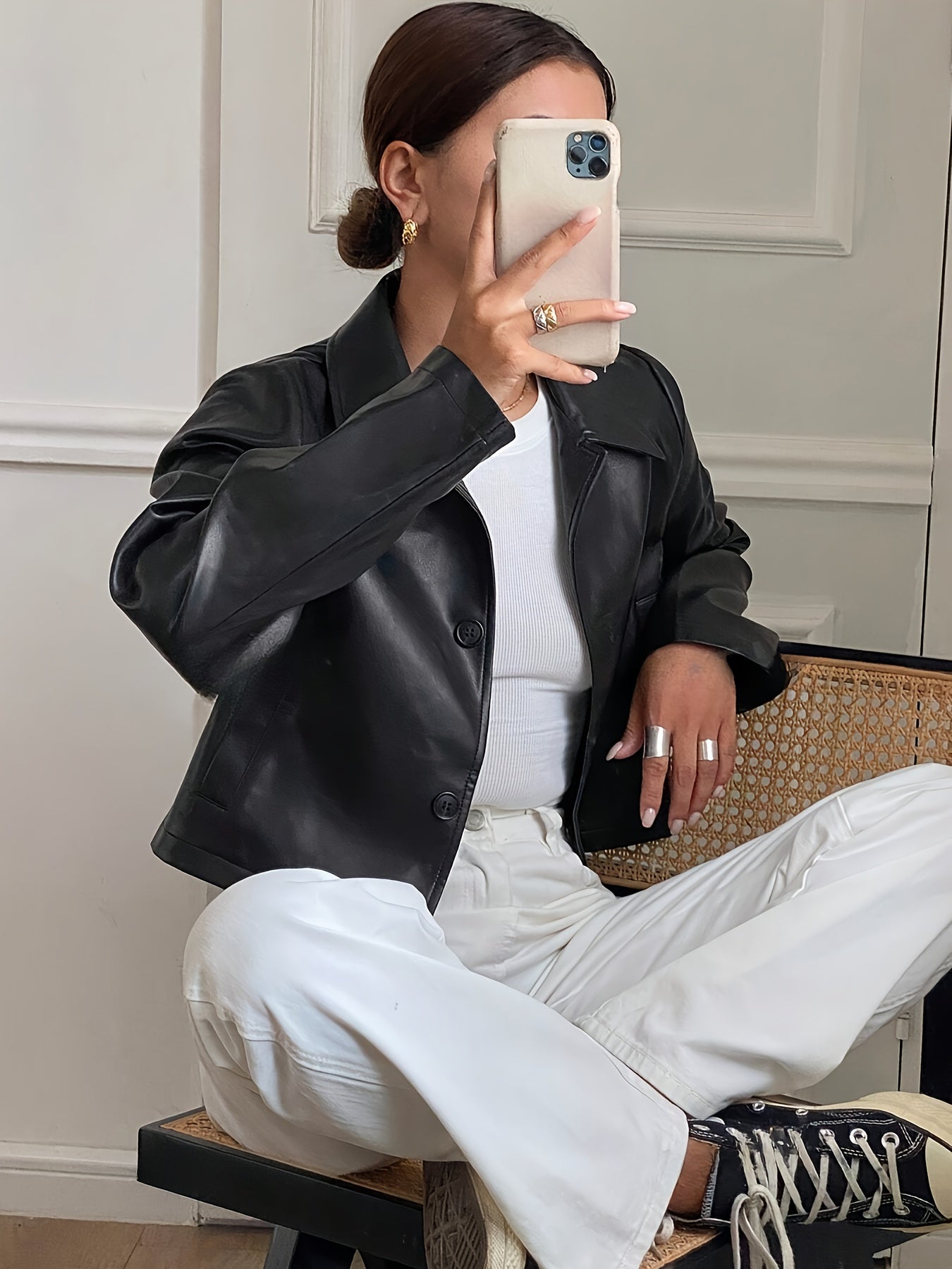 Faux Leather Jacket with a Refined Everyday Fit with Faux Leather Finish