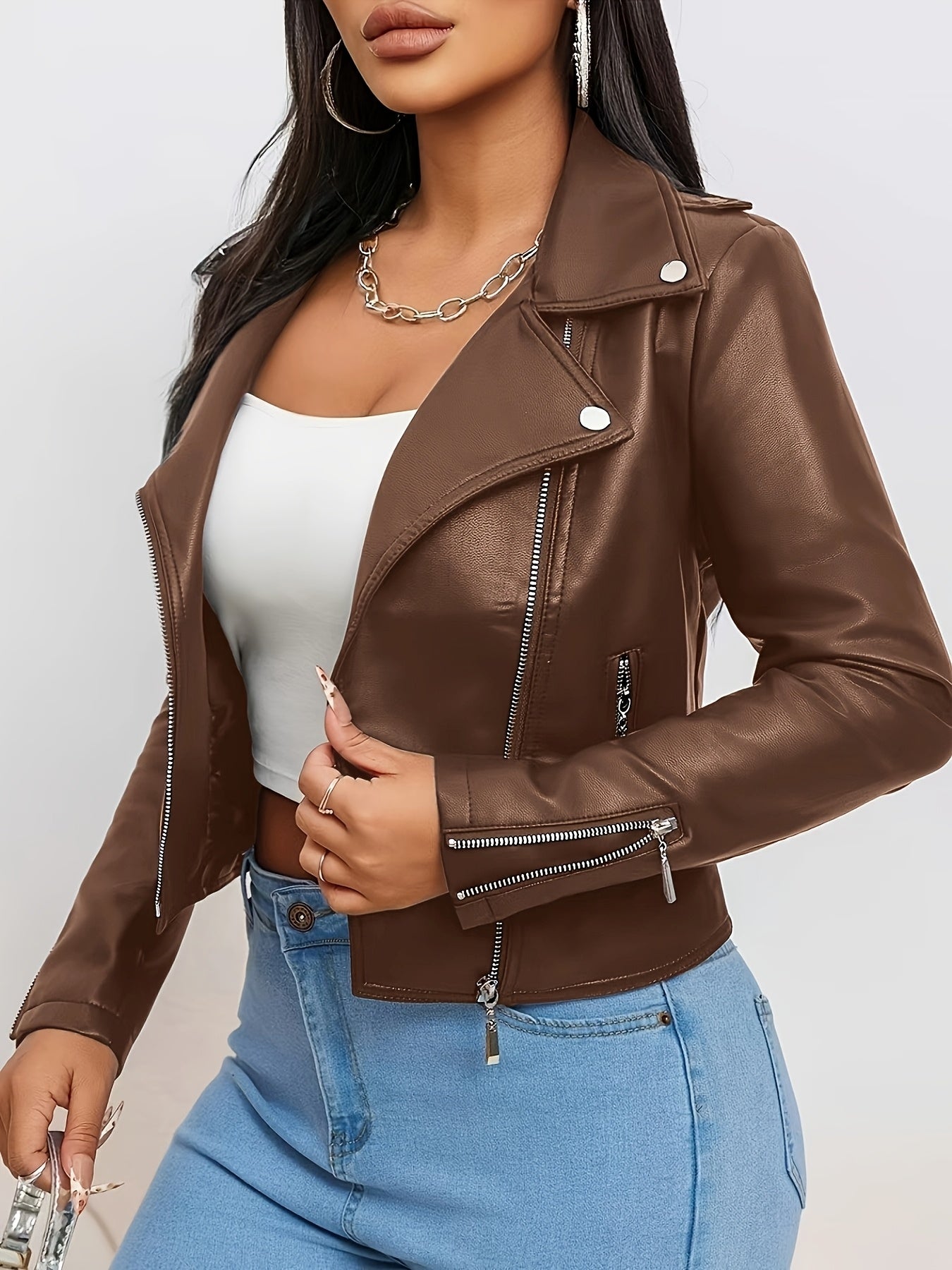 Faux Leather Moto Jacket with a Refined Everyday Fit with Faux Leather Finish