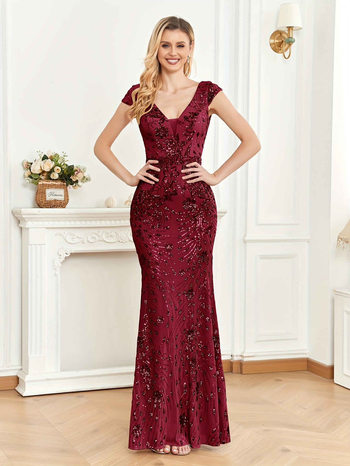 Formal Evening Gown with a Refined Everyday Fit with Floral Print
