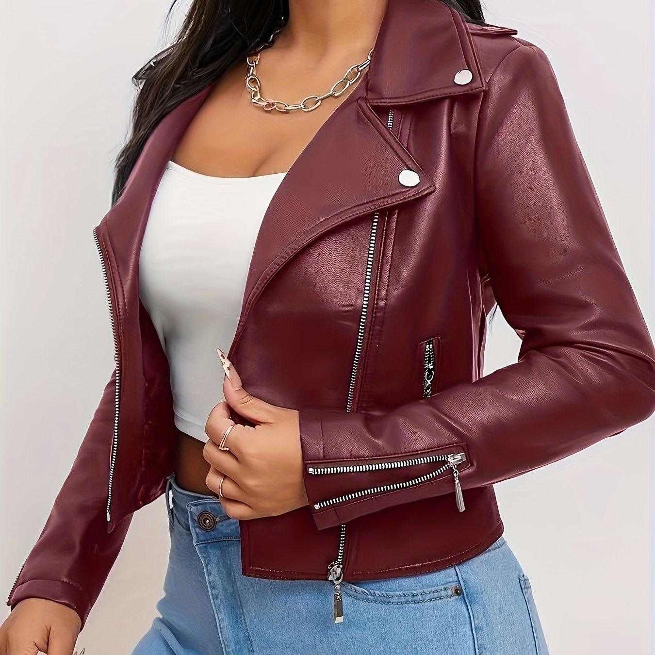 Faux Leather Moto Jacket with a Refined Everyday Fit with Faux Leather Finish