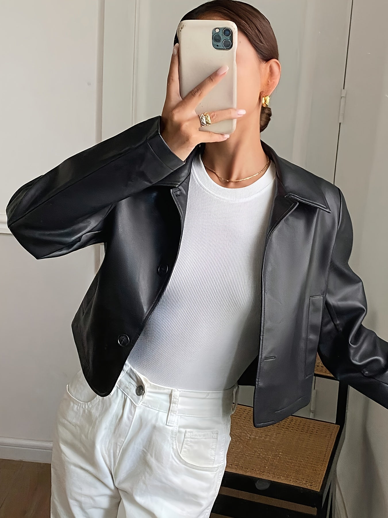 Faux Leather Jacket with a Refined Everyday Fit with Faux Leather Finish