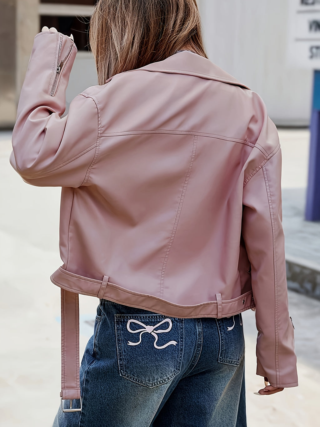 Faux Leather Moto Jacket with a Refined Everyday Fit with Faux Leather Finish