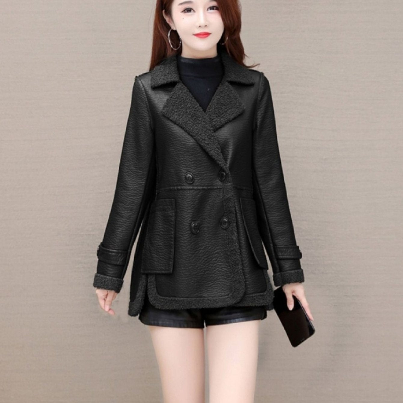 Boutique Faux Leather Jacket for Easy Styling with Faux Leather Finish