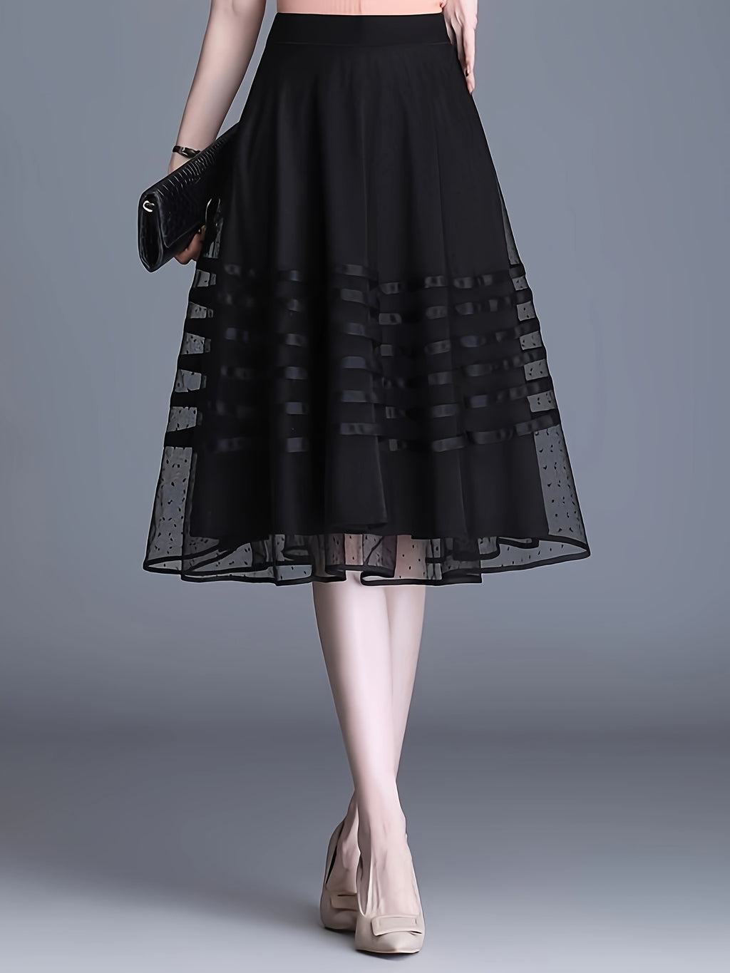 Boutique Pleated Skirt for Easy Styling with Striped Pattern