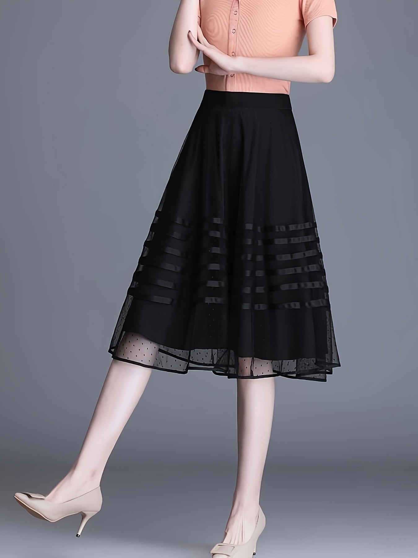 Boutique Pleated Skirt for Easy Styling with Striped Pattern