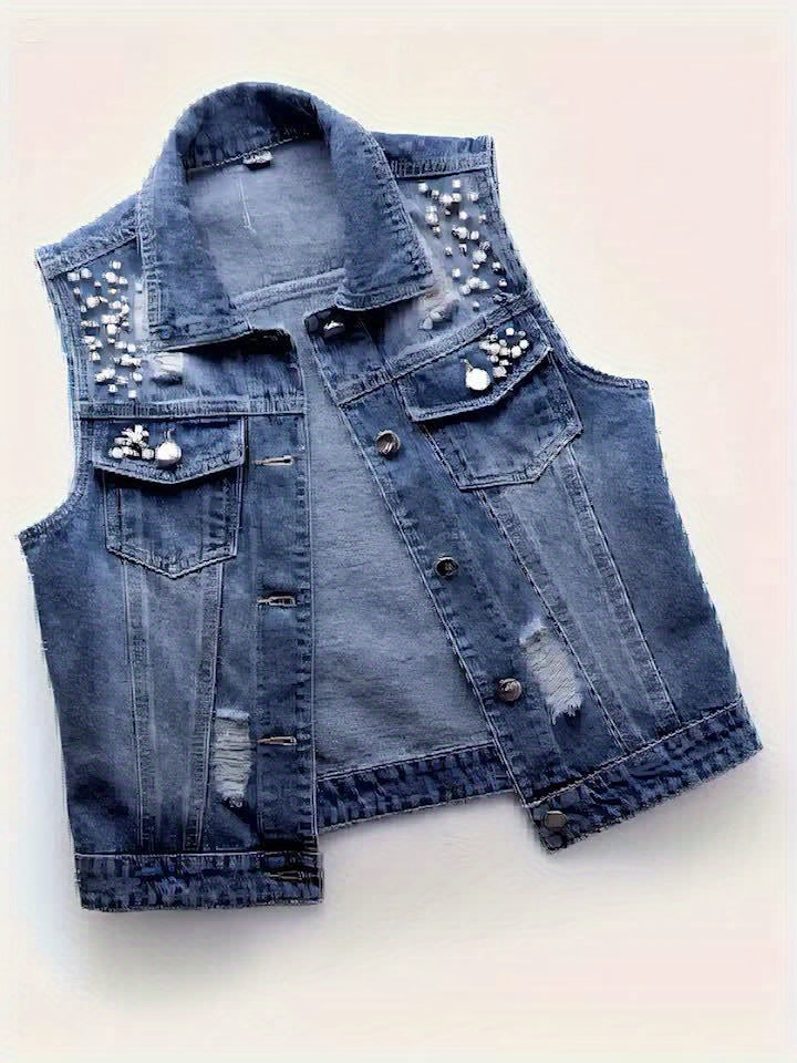 Boutique Button Front Vest for Easy Styling with Denim Look