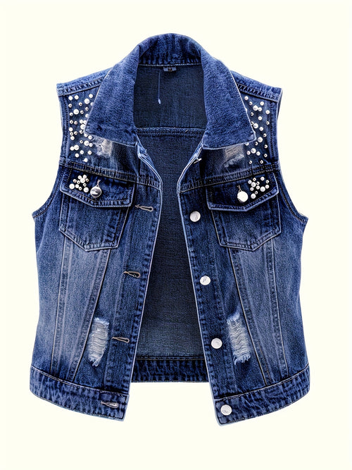 Boutique Button Front Vest for Easy Styling with Denim Look