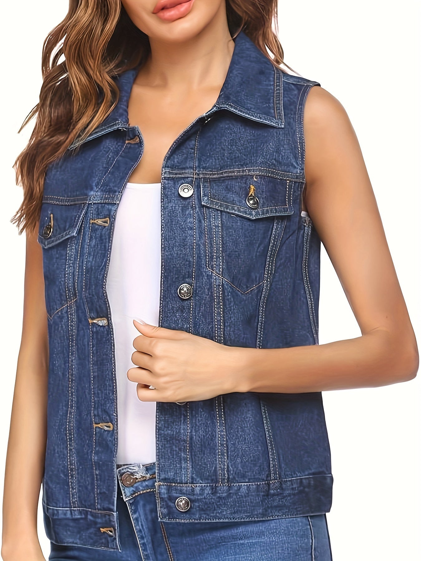 Sleeveless Vest Top for Polished Boutique Outfits with Denim Look