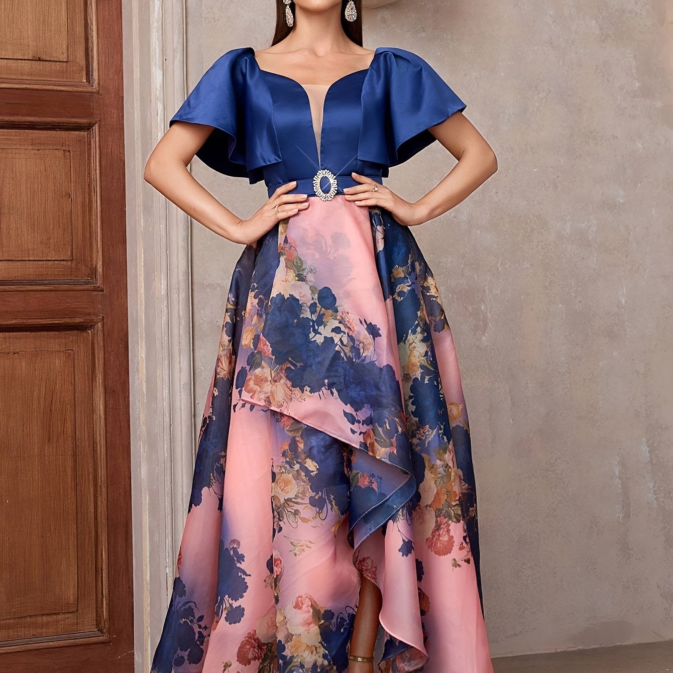 Formal Evening Gown with a Refined Everyday Fit with Floral Print