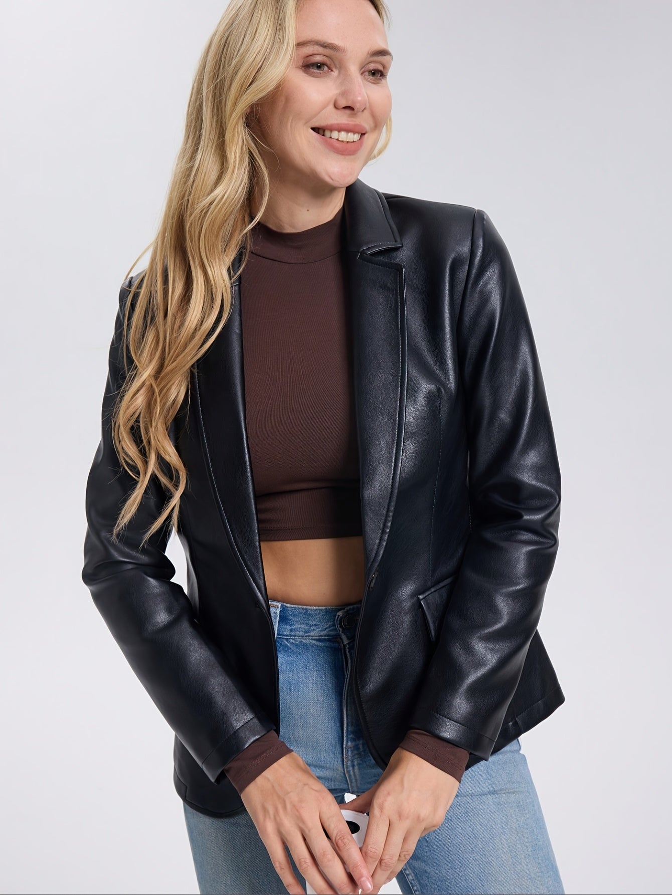 Faux Leather Jacket with a Refined Everyday Fit with Faux Leather Finish